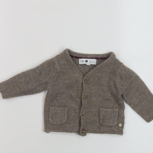 Marks and Spencer Baby Brown Wood Cardigan Jumper Size 3-6 Months Button
