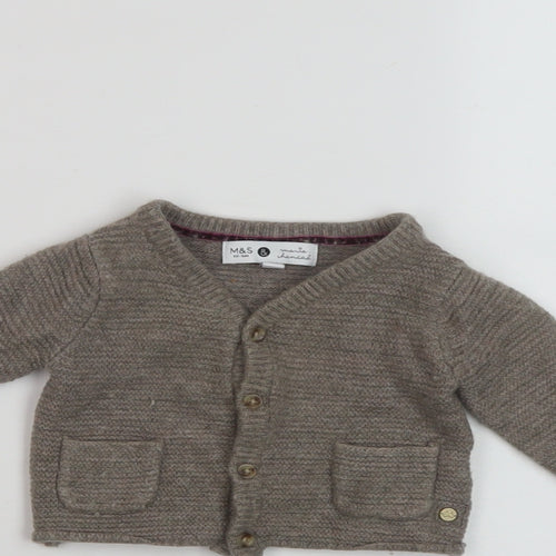 Marks and Spencer Baby Brown Wood Cardigan Jumper Size 3-6 Months Button