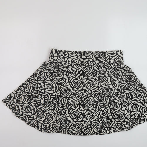H&M Womens Black Geometric Cotton Skater Skirt Size M Zip