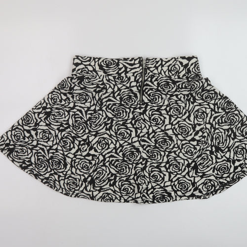 H&M Womens Black Geometric Cotton Skater Skirt Size M Zip