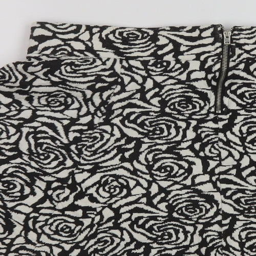 H&M Womens Black Geometric Cotton Skater Skirt Size M Zip