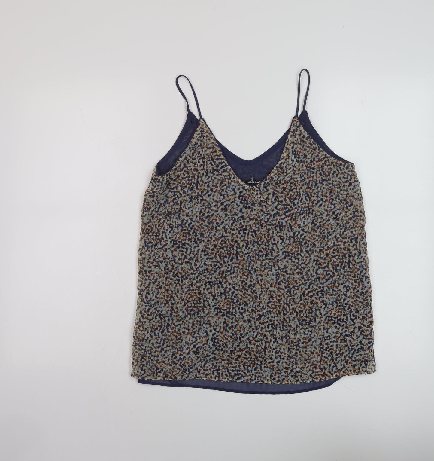 Zara Womens Beige Geometric Polyester Basic Tank Size S V-Neck