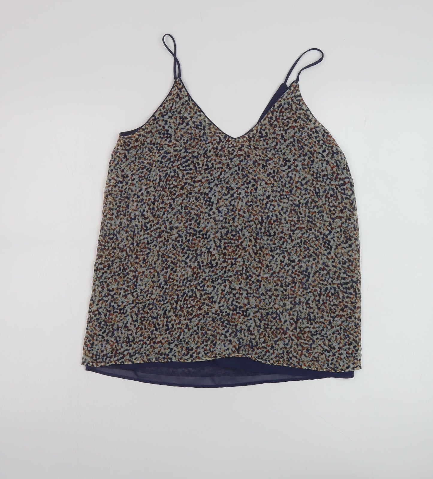 Zara Womens Beige Geometric Polyester Basic Tank Size S V-Neck