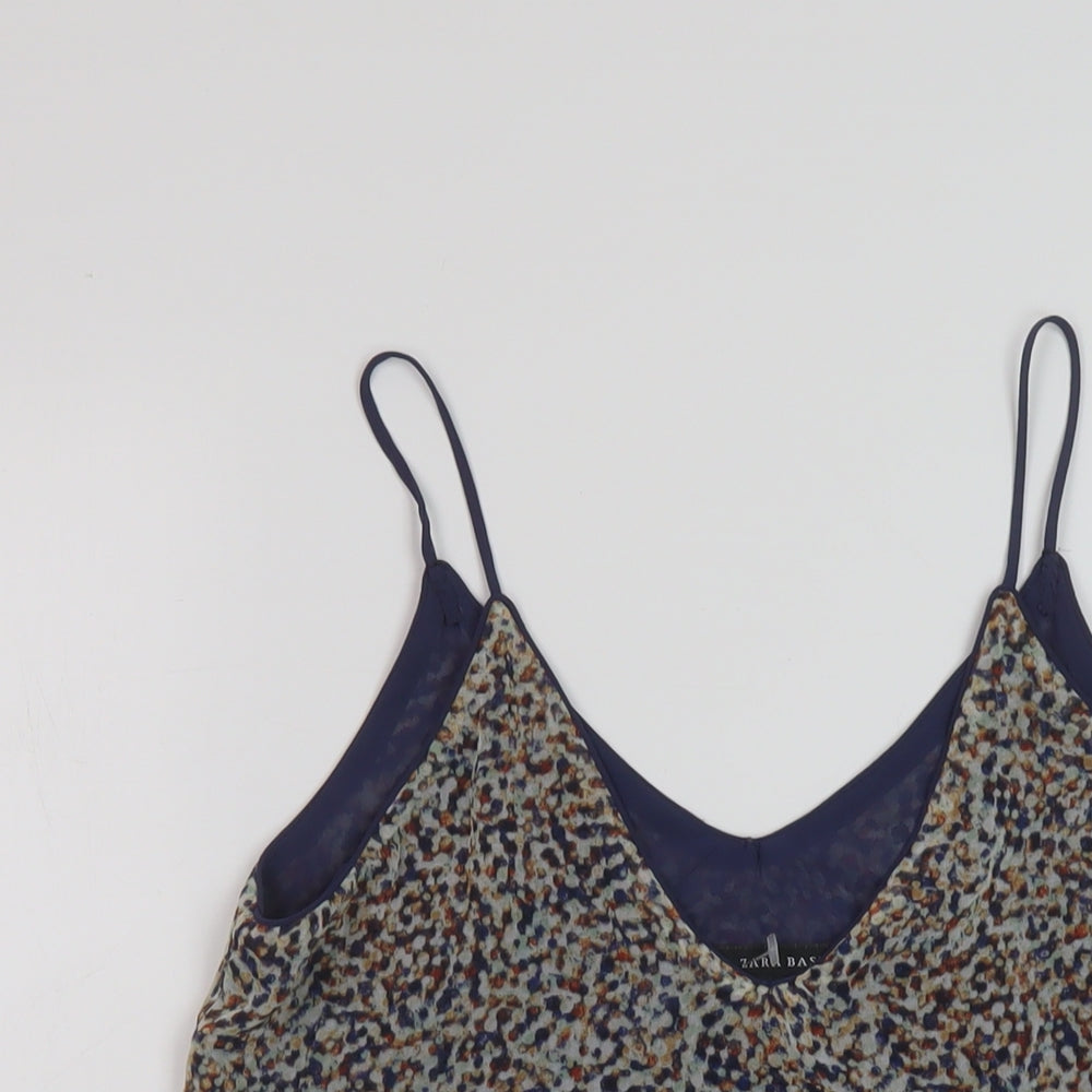 Zara Womens Beige Geometric Polyester Basic Tank Size S V-Neck
