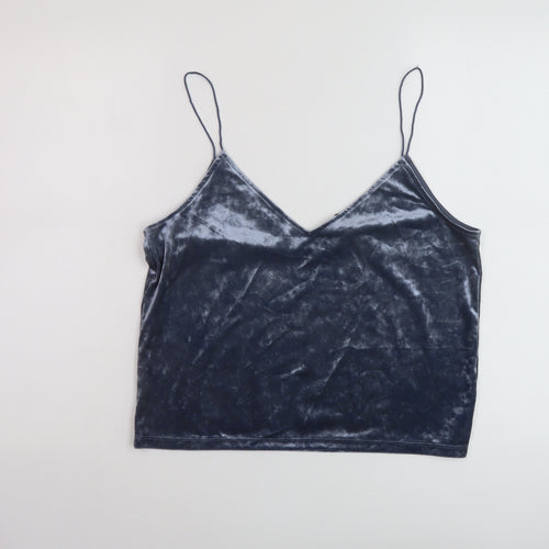 H&M Womens Blue Polyester Basic Tank Size M V-Neck