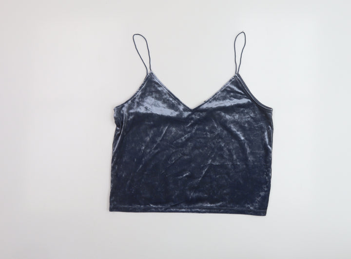 H&M Womens Blue Polyester Basic Tank Size M V-Neck