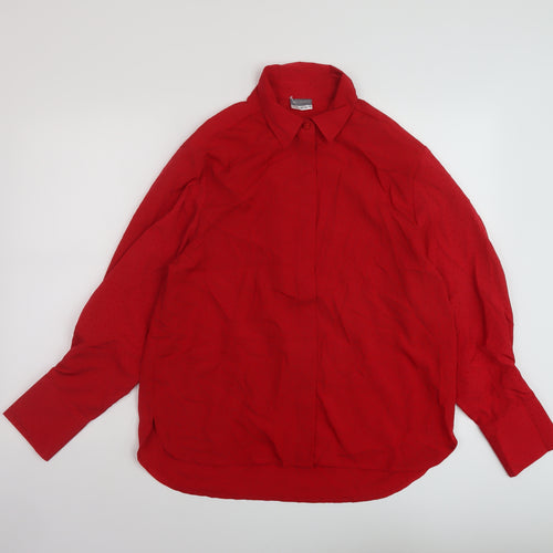 Beloved Womens Red Polyester Basic Button-Up Size 8 Collared