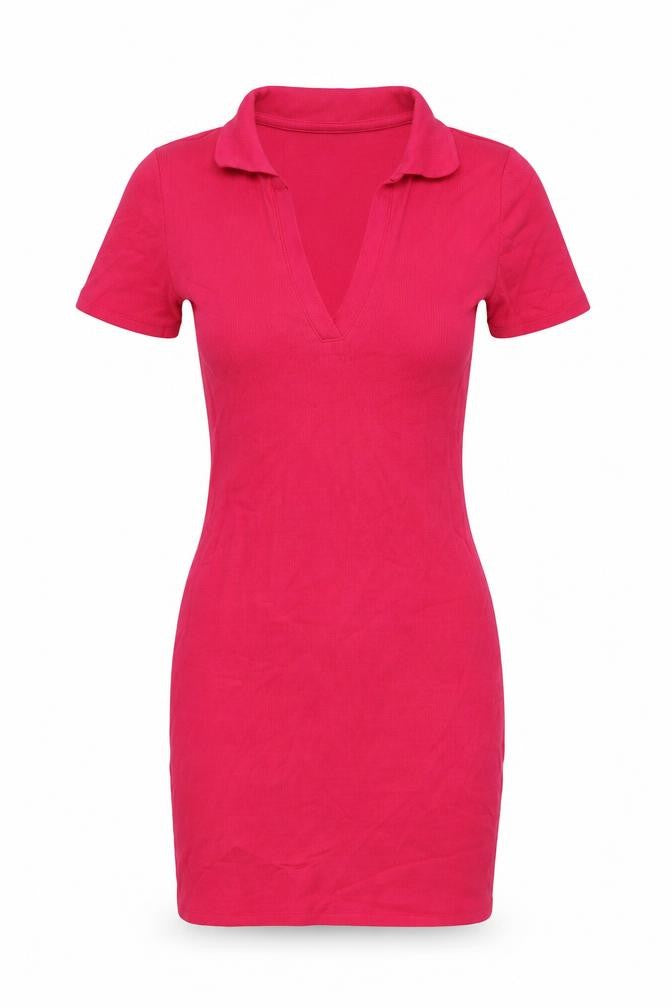 Front view of Zara women’s pink cotton mini, size S, v-neck pullover