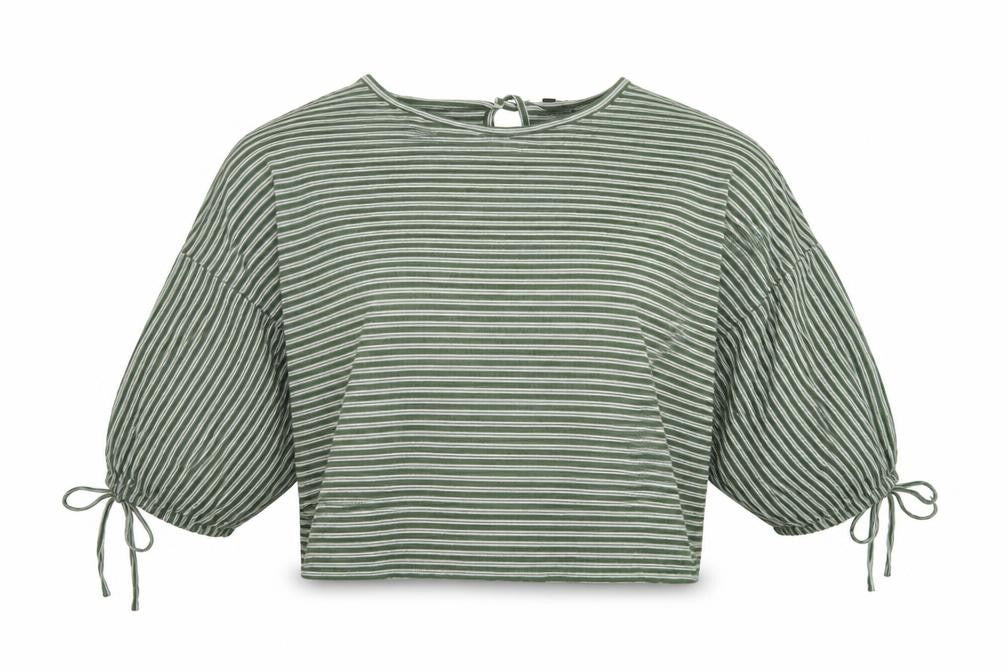 Next Womens Green Striped Viscose Basic Blouse Size 8 Round Neck