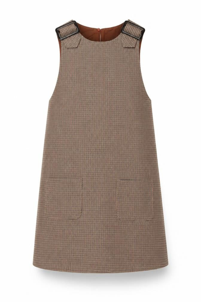 Front view of New Look women’s beige geometric polyester a-line, size UK 8, round neck button