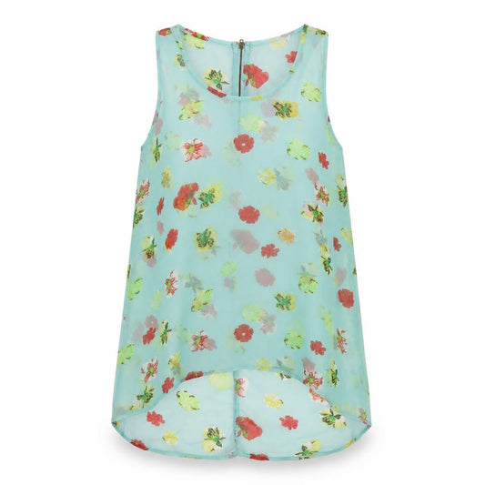 Front view of AX Paris women’s green floral polyester basic tank, size UK 12, round neck