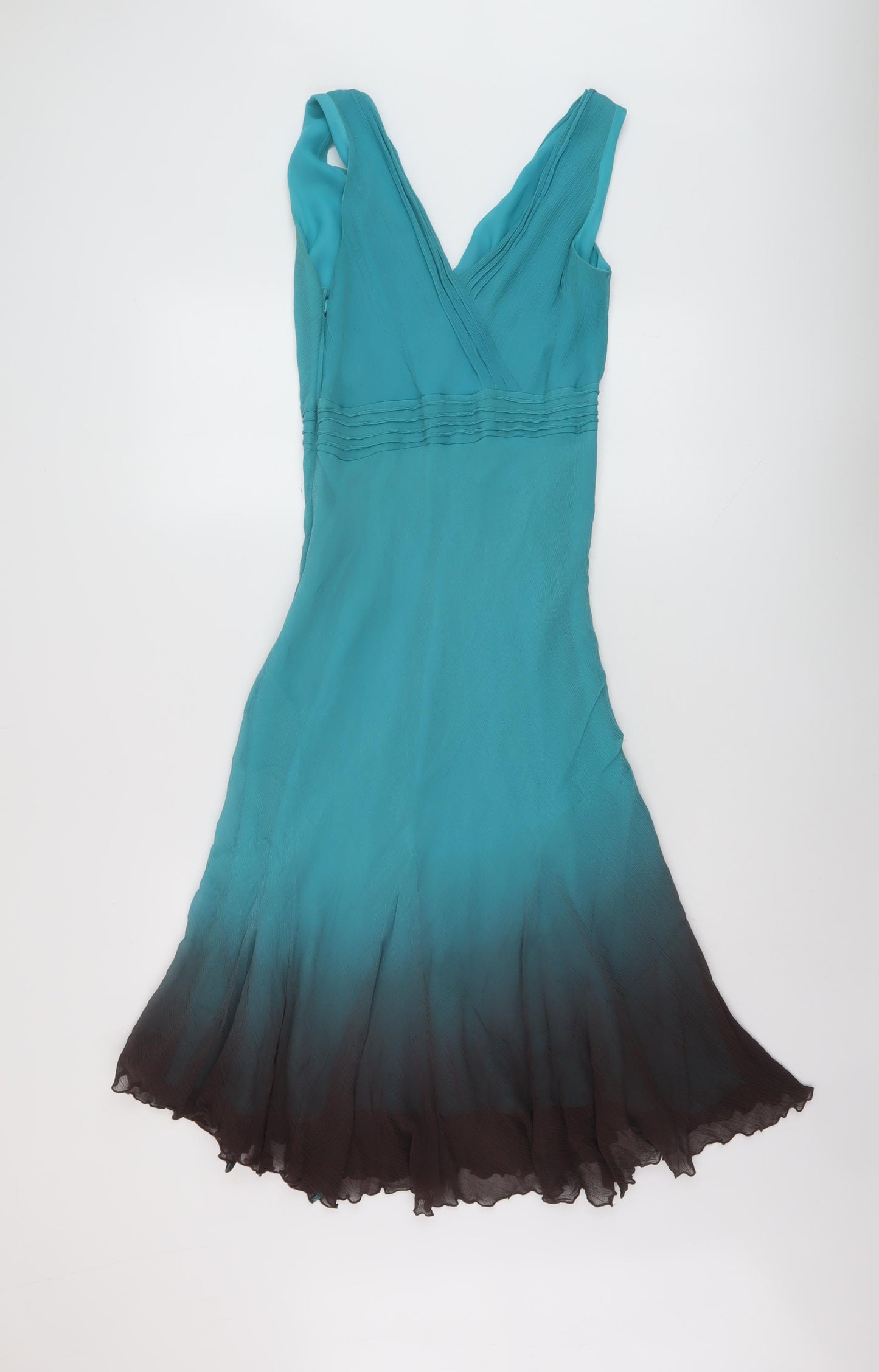 Monsoon Womens Blue Silk A-Line Size 10 V-Neck Zip