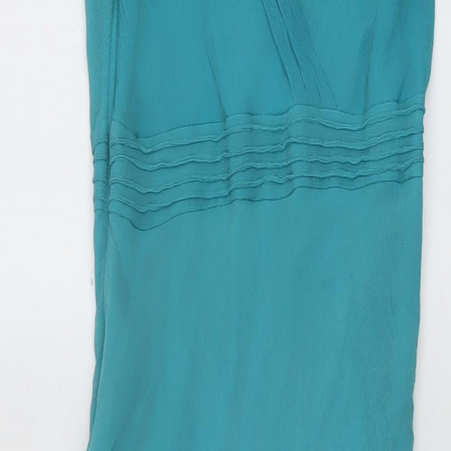 Monsoon Womens Blue Silk A-Line Size 10 V-Neck Zip