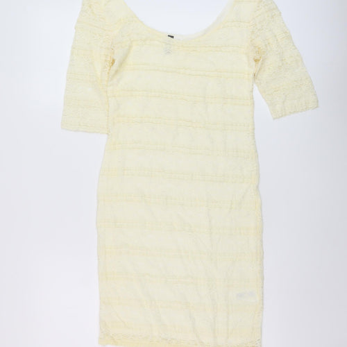 H&M Womens Ivory Polyester Bodycon Size M Round Neck Pullover