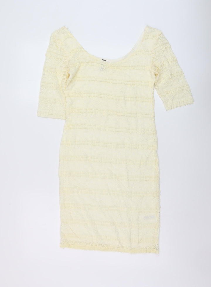 H&M Womens Ivory Polyester Bodycon Size M Round Neck Pullover