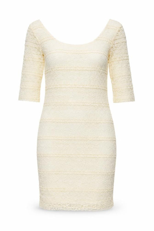 Front view of H&M women’s ivory polyester bodycon, size M, round neck pullover