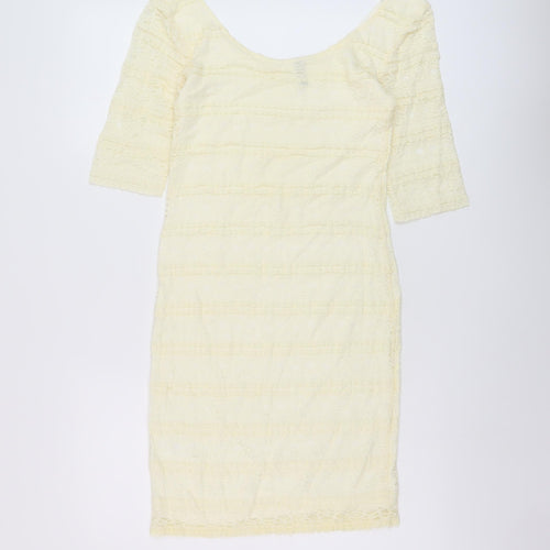 H&M Womens Ivory Polyester Bodycon Size M Round Neck Pullover
