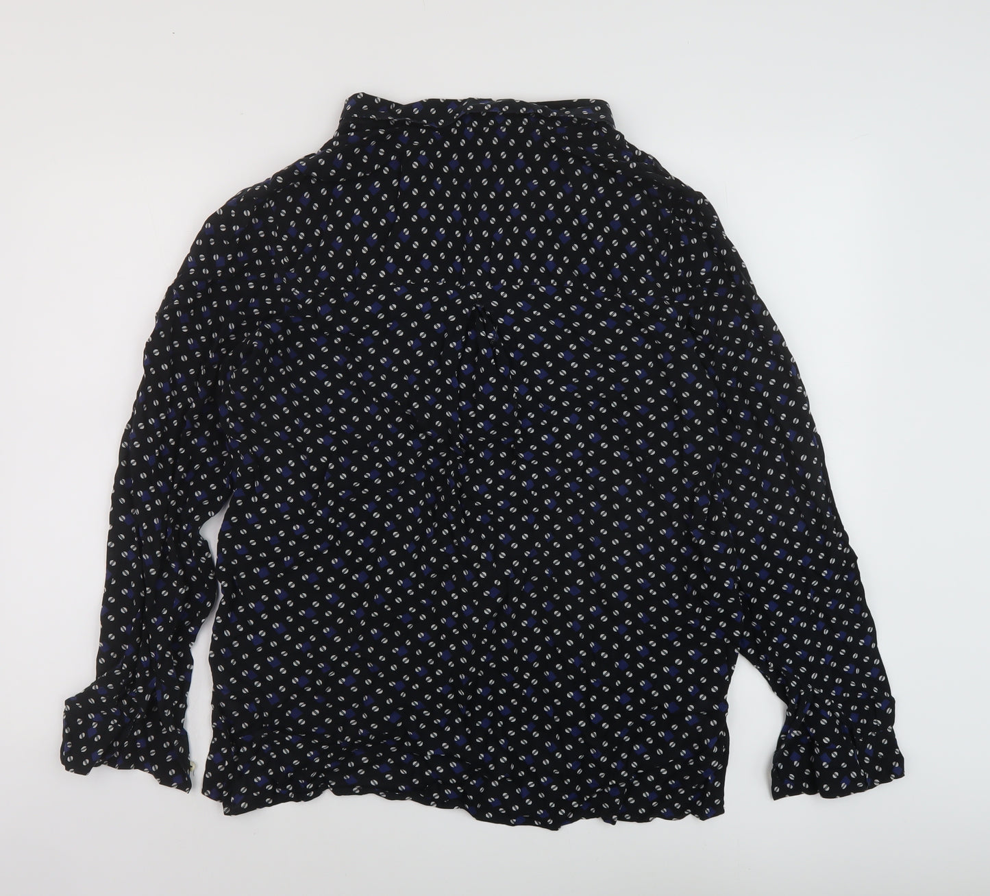 NEXT Womens Black Geometric Viscose Basic Blouse Size 16 V-Neck