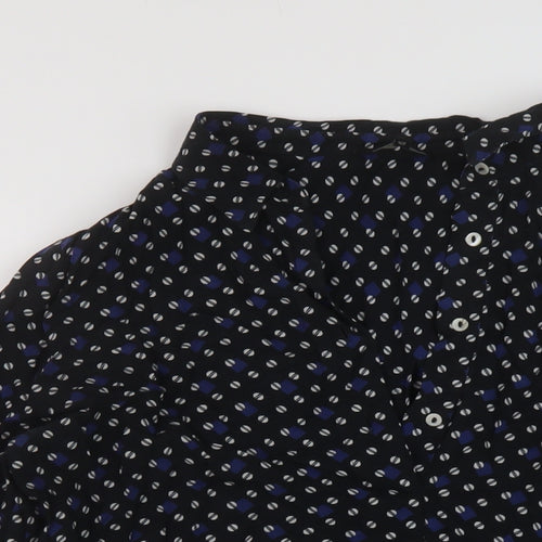 NEXT Womens Black Geometric Viscose Basic Blouse Size 16 V-Neck