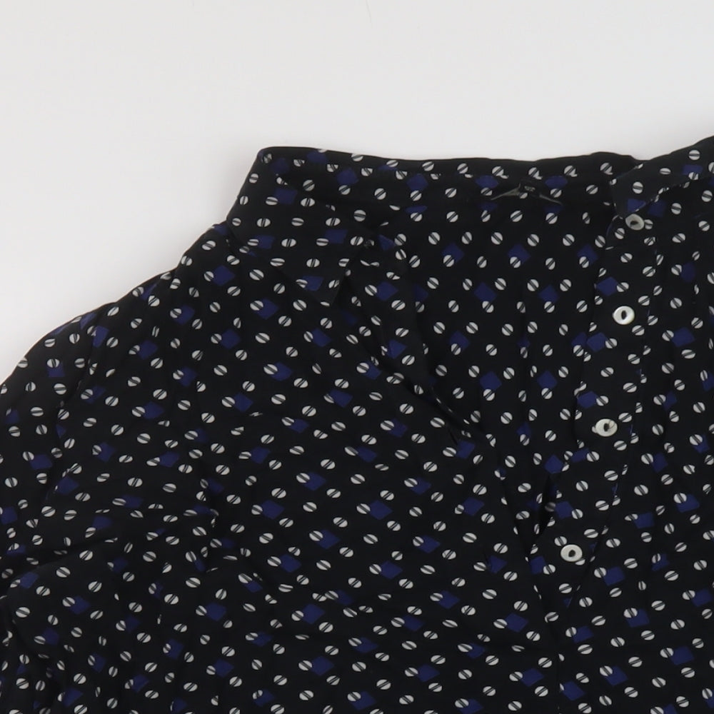 NEXT Womens Black Geometric Viscose Basic Blouse Size 16 V-Neck