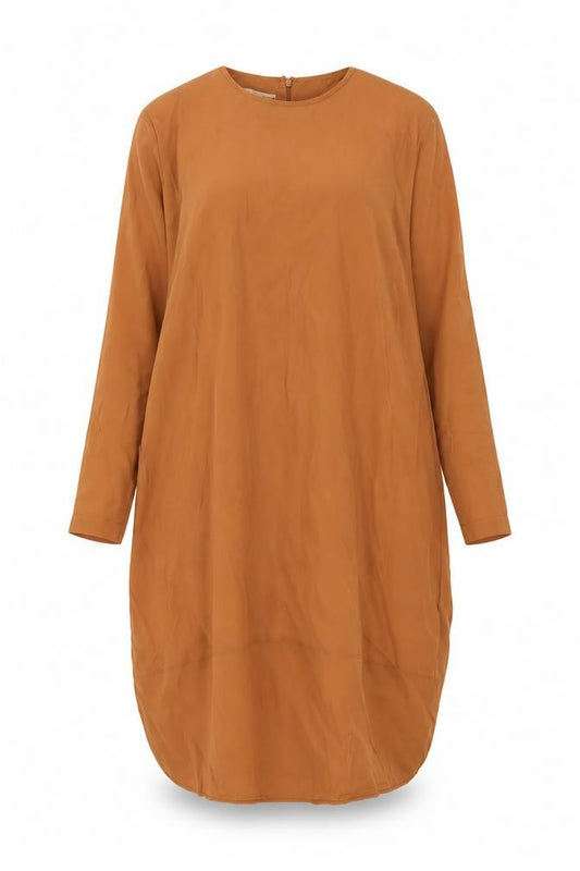 Front view of Allday women’s brown polyester a-line, size UK 12, round neck zip