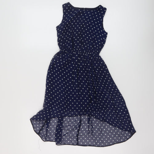 Blue Zoo Girls Blue Geometric Polyester Skater Dress Size 7 Years Round Neck Button