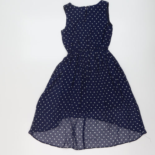 Blue Zoo Girls Blue Geometric Polyester Skater Dress Size 7 Years Round Neck Button