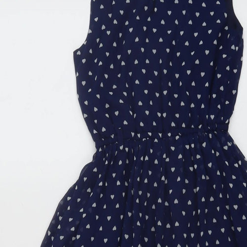Blue Zoo Girls Blue Geometric Polyester Skater Dress Size 7 Years Round Neck Button