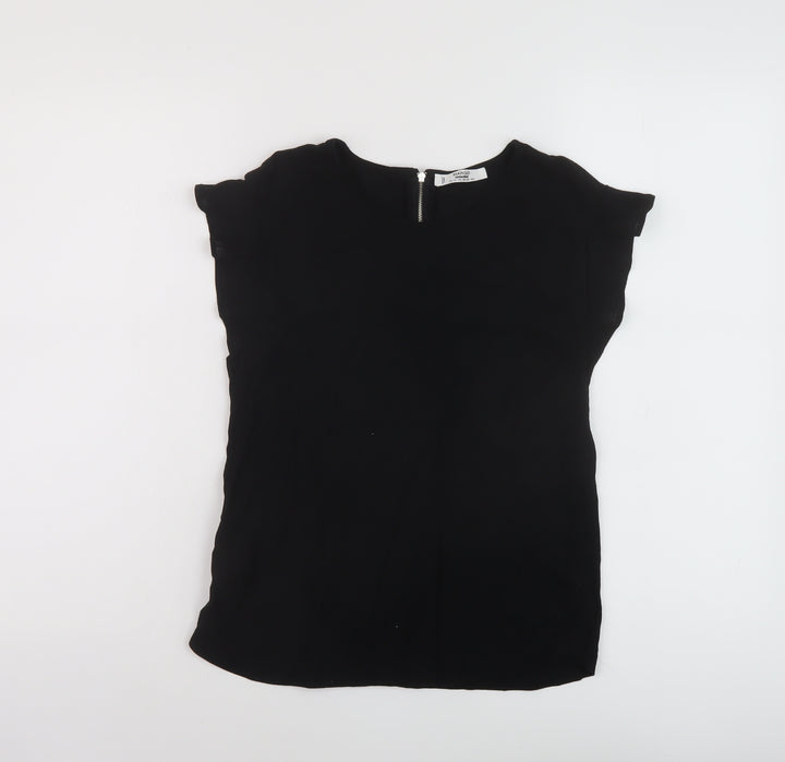 Mango Womens Black Viscose Basic T-Shirt Size XS Crew Neck
