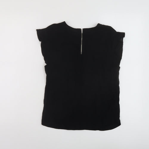 Mango Womens Black Viscose Basic T-Shirt Size XS Crew Neck