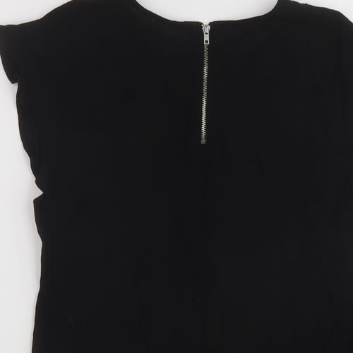 Mango Womens Black Viscose Basic T-Shirt Size XS Crew Neck