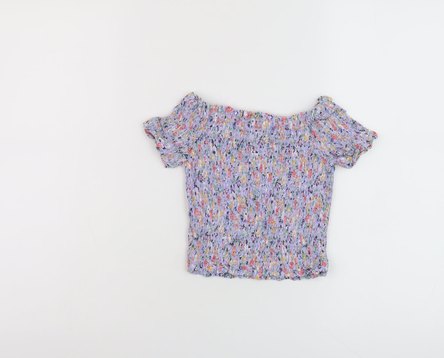 New Look Womens Purple Floral Viscose Cropped T-Shirt Size 6 Square Neck