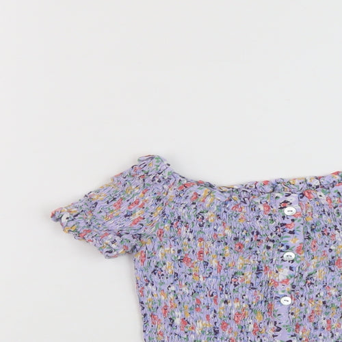 New Look Womens Purple Floral Viscose Cropped T-Shirt Size 6 Square Neck