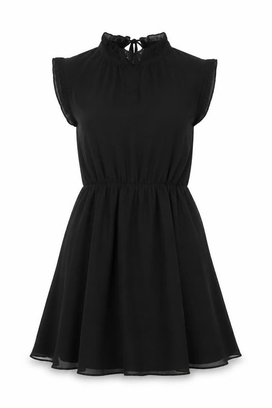 Front view of H&M women’s black polyester a-line, size UK 8, mock neck tie