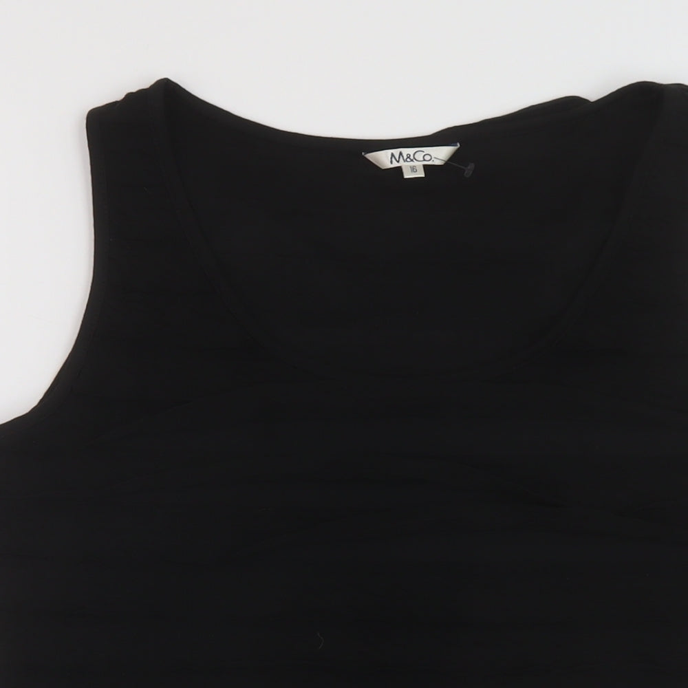 M&Co Womens Black Polyester Basic Tank Size 16 Round Neck