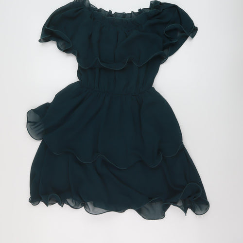 PRETTYLITTLETHING Womens Green Polyester A-Line Size 8 Square Neck Pullover