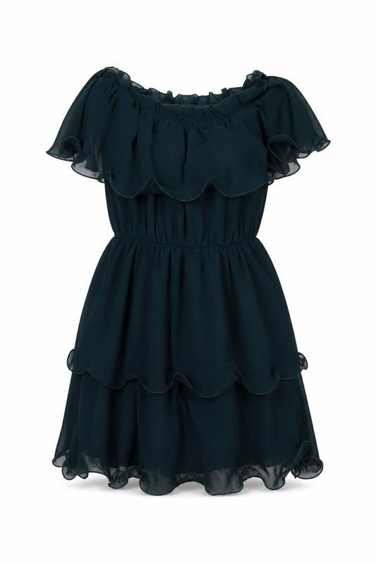 Front view of PRETTYLITTLETHING women’s green polyester a-line, size UK 8, square neck pullover