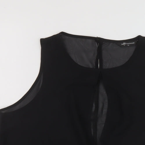 Internacionale Womens Black Polyester Basic Blouse Size 12 Round Neck