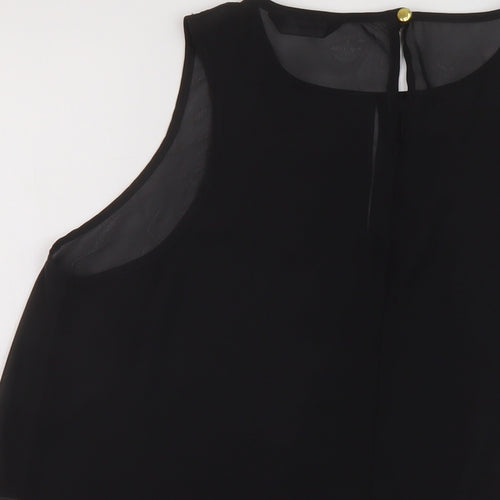 Internacionale Womens Black Polyester Basic Blouse Size 12 Round Neck