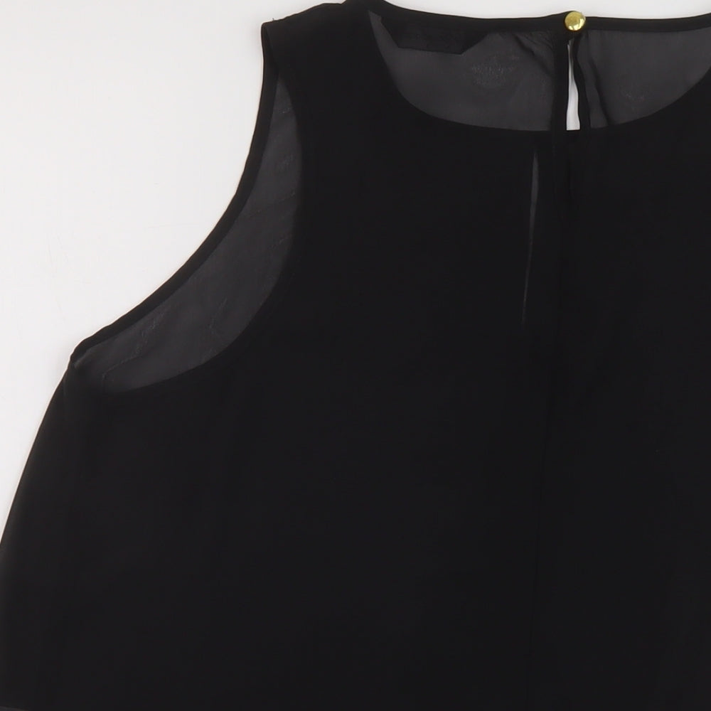 Internacionale Womens Black Polyester Basic Blouse Size 12 Round Neck
