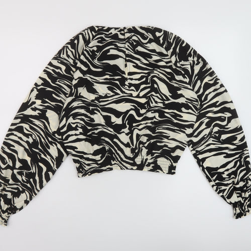 H&M Womens Black Animal Print Polyester Basic Blouse Size S Round Neck