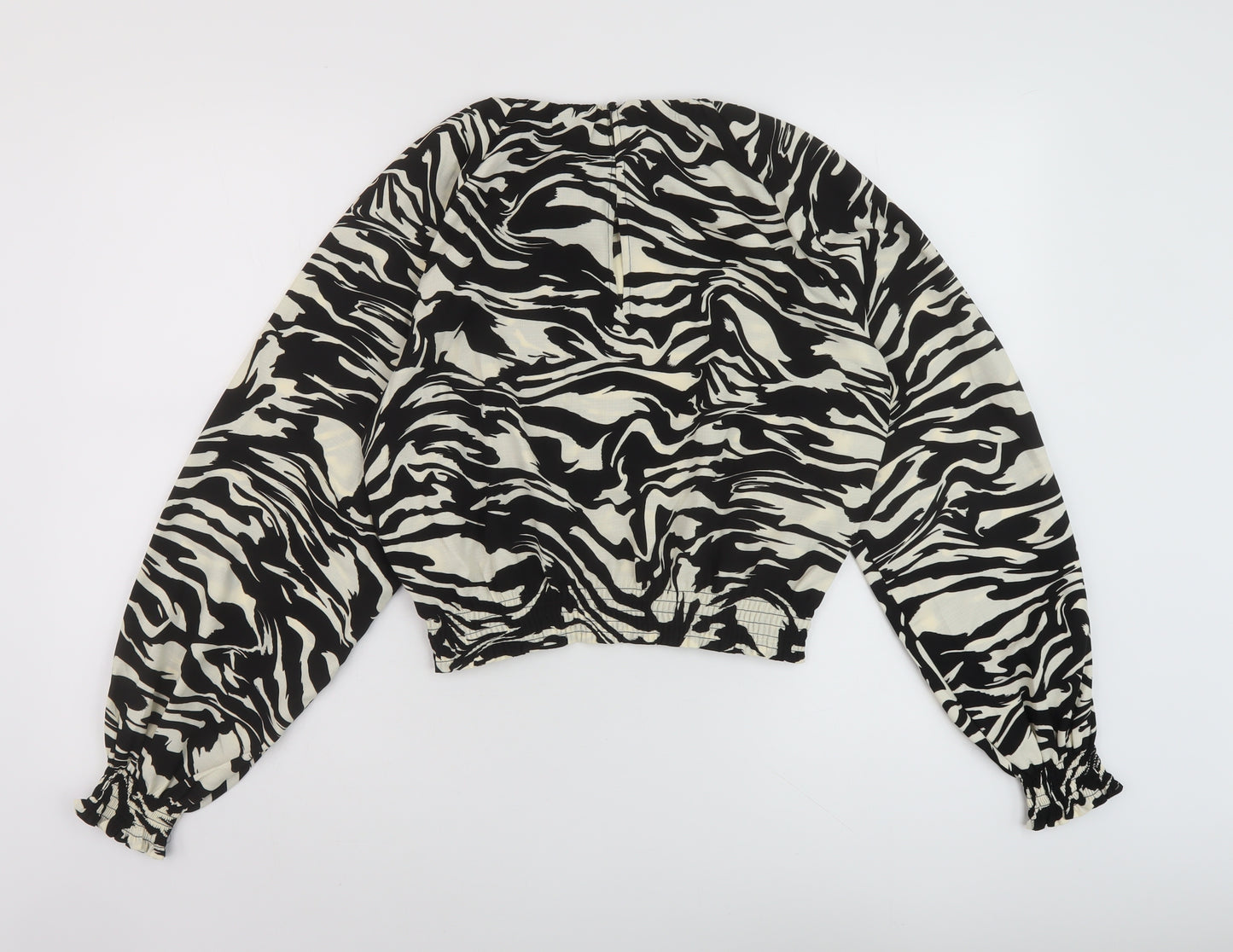 H&M Womens Black Animal Print Polyester Basic Blouse Size S Round Neck