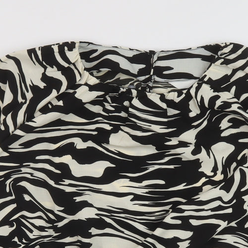 H&M Womens Black Animal Print Polyester Basic Blouse Size S Round Neck