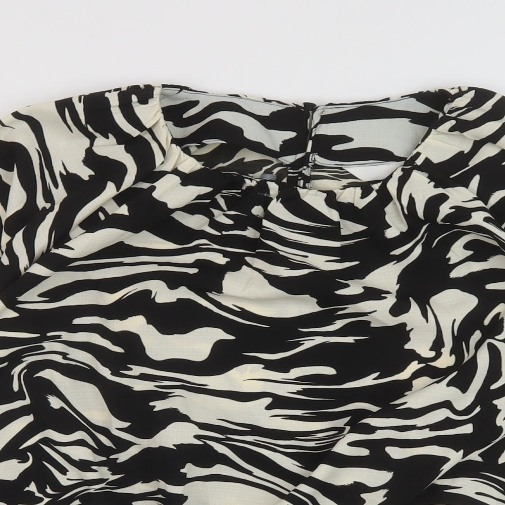 H&M Womens Black Animal Print Polyester Basic Blouse Size S Round Neck