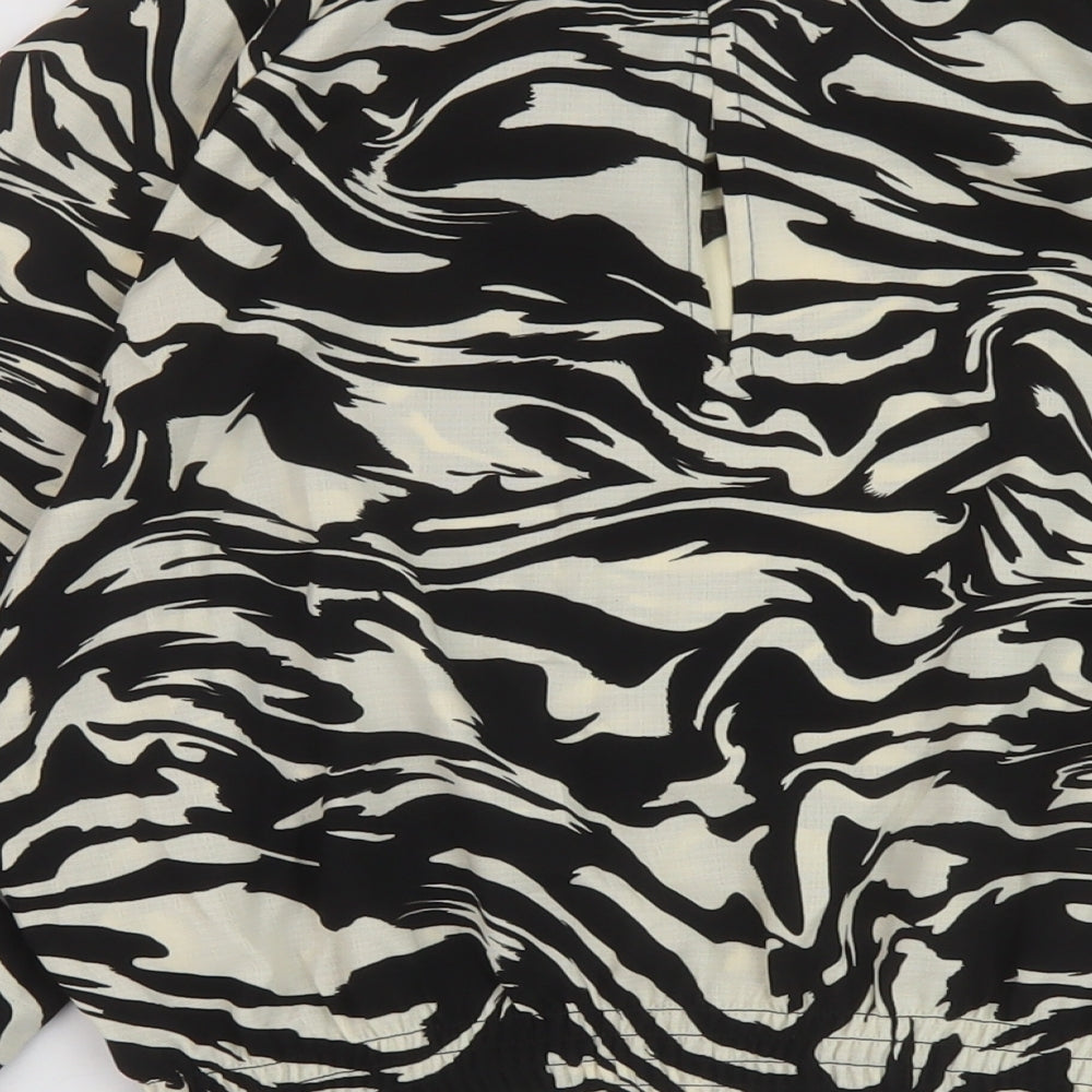 H&M Womens Black Animal Print Polyester Basic Blouse Size S Round Neck