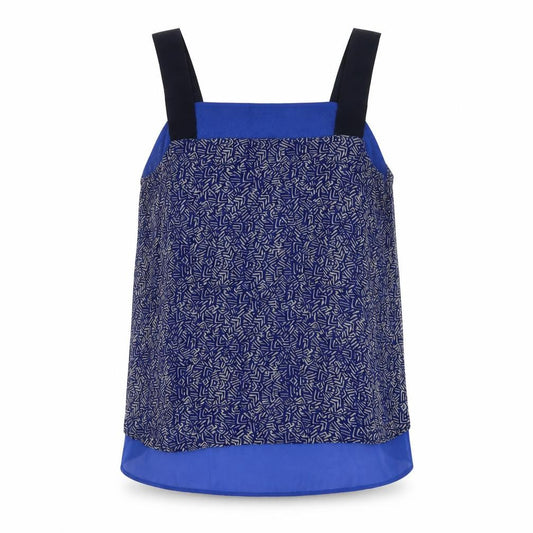 Front view of Next women’s blue geometric polyester basic tank, size UK 12, square neck