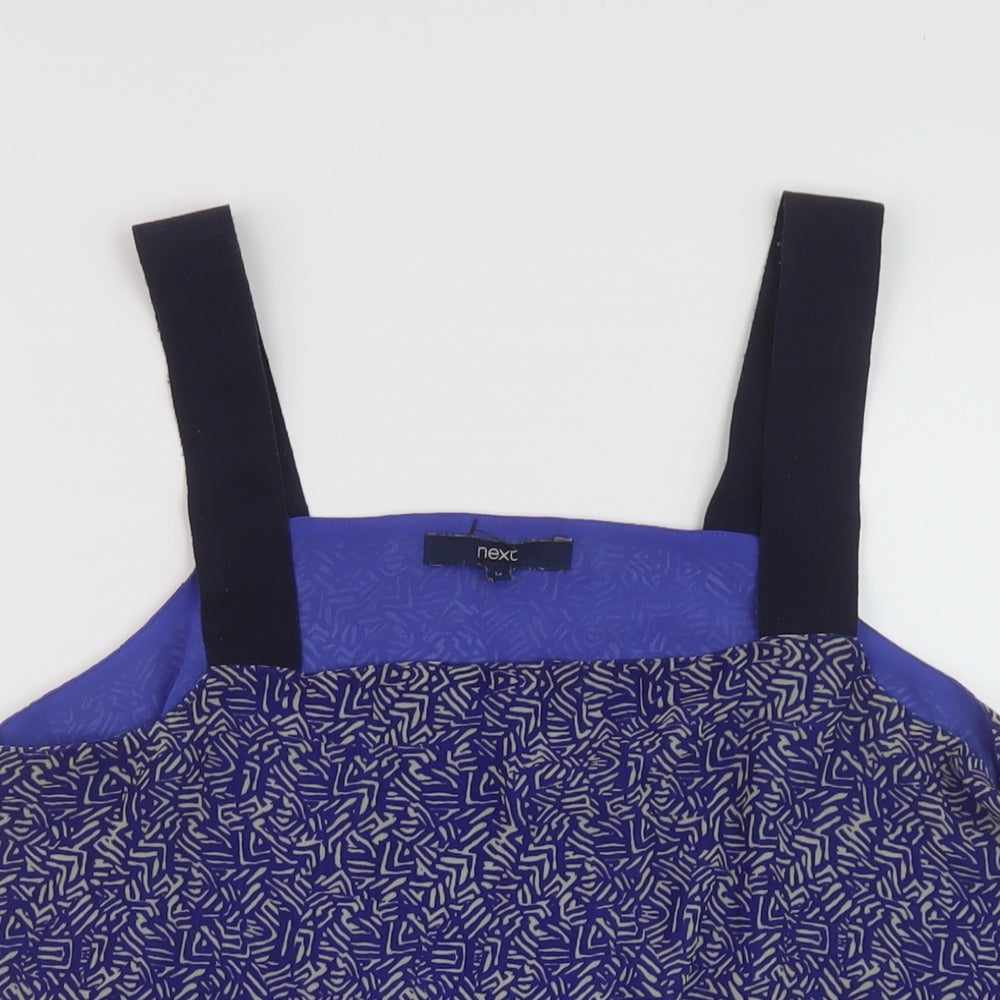 NEXT Womens Blue Geometric Polyester Basic Tank Size 12 Square Neck