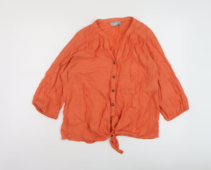 Wallis Womens Orange Viscose Basic Blouse Size M V-Neck