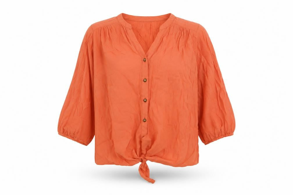 Wallis Womens Orange Viscose Basic Blouse Size M V-Neck