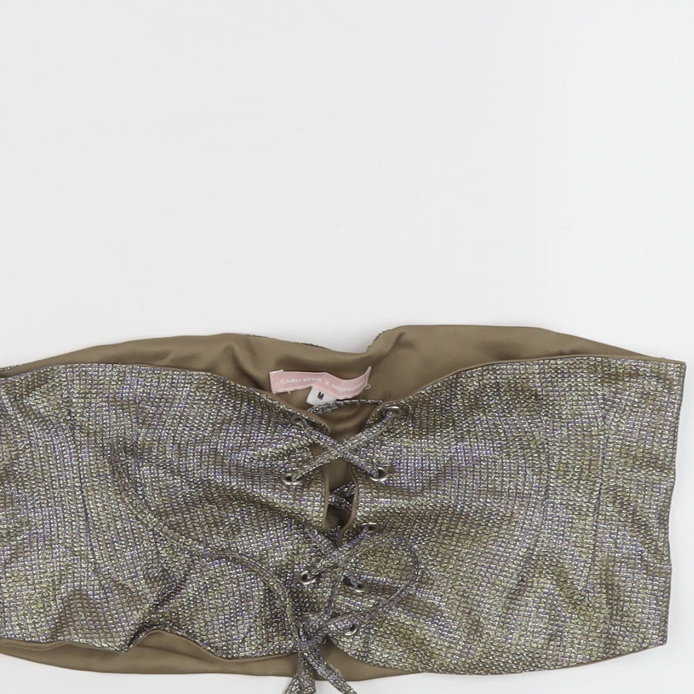 Missguided Womens Gold Polyester Cropped Tank Size M Square Neck